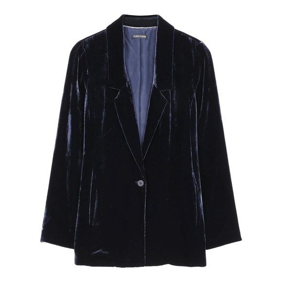 Eileen Fisher Jackets & Blazers - Eileen Fisher Midnight Blue Velvet Silk Blend Blazer Navy Longline Jacket Medium